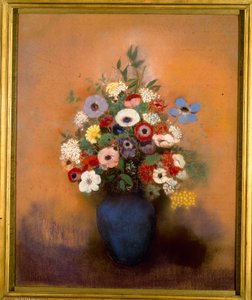 Stor buket i blå vase af Odilon Redon