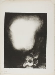 Hoved af kvinde med korsage af blomster af Odilon Redon