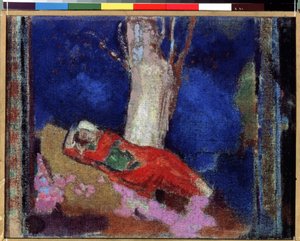 ""Ung kvinde liggende under et træ"" (A Woman Lying Under The Tree) Maleri af Odilon Redon (1840-1916) 1900-1901 Gouache og tempera. Nabis. Eremitagemuseet, Sankt Petersborg (Saint-Petersburg) af Odilon Redon