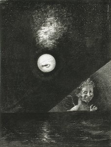 På horisonten, vishedens engel, og på den mørke himmel, et spørgende blik. Serie: For Edgar af Odilon Redon