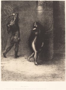 Saint-Antoine...Gennem hendes lange hår, der dækkede hendes ansigt, troede jeg, at jeg genkendte Ammonaria (Saint Anthony: "Under hendes lange hår, som dækkede hendes ansigt, troede jeg, at jeg genkendte Ammonaria) af Odilon Redon