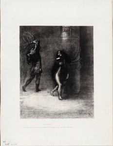Sankt Antonius: "Under hendes lange hår, som dækkede hendes ansigt, troede jeg, at jeg genkendte Ammonaria", plade 1 af 6 af Odilon Redon