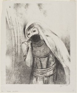 Hun trækker fra sin barm en svamp, perfekt sort, og dækker den med kys, plade 8 af 24 af Odilon Redon