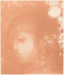Hoved af et barn med blomster af Odilon Redon