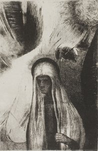 Den gamle kvinde: Hvad er du bange for? Et bredt sort hul! Det er måske tomt?", plade 19 af 24 af Odilon Redon