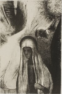 Den gamle kvinde: "Hvad er du bange for? Et bredt sort hul! Det er måske tomt?", plade 19 af 24 af Odilon Redon
