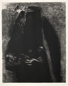 The Temptation of Saint Anthony Første serie: Det er djævelen, der bærer under hans to vinger, 1888. af Odilon Redon