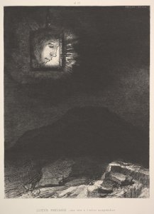 Det vage glimt af et hoved ophængt i rummet, 1891. af Odilon Redon