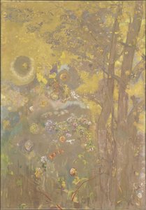 Træer på gul baggrund, 1901 af Odilon Redon