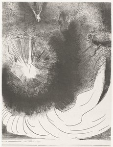 Ud af de himmel viel en stor ster og en stor stjerne faldt ned fra himlen og brændte som en fakkel (titel på objekt) Apocalypse of Saint John (serietitel) Openbaring van Johannes (serietitel) af Odilon Redon