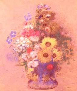 Vase med blomster (pastel om bord) af Odilon Redon
