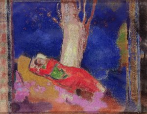Kvinde sover under et træ af Odilon Redon