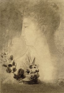 Kvinde i profil med en laurbærkrans; Profil af kvinde med laurbærkrans, af Odilon Redon