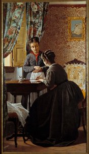 Analfabeten eller kvinden, der skriver et brev til sin tjenestepige Maleri af Odoardo Borrani (1834-1905) 1869 Privat samling