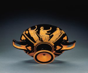Attic rødfigur kylix, ca. 470 f.Kr. (terracotta) (se også 2636771-2) af Oedipus Painter (attr. to)