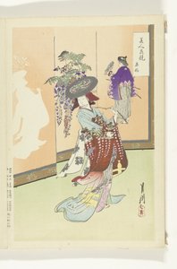 dansende kvinde Sammenligninger mellem skønheder og blomster (serietitel) Bijin hana kurabe (serietitel på objekt) af Ogata Gekko