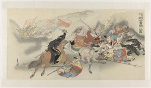 Den vanskelige kamp ved Feng Huang Cheng Hôôjô ni shôshi funtô no zu (titel på objekt) af Ogata Gekko