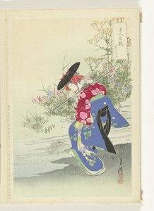 Ræveånden Sammenligninger mellem skønheder og blomster (serietitel) Bijin hana kurabe (serietitel på objekt) af Ogata Gekko