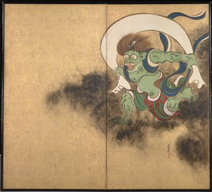 Vindguden Højre del af en topanelsskærm - Værk af Ogata Korin (1658-1716), akvarel og blæk på papir, tidligt 1700-tal, japansk kunst, østlig mytologi - Tokyo National Museum, Japan af Ogata Korin