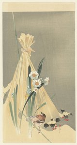 Sangfugl ved høbundt af Ohara Koson (attributed to)