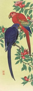 En rød og en blå papegøje, af den japanske kunstner Ohara Koson af Ohara Koson