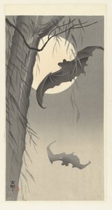 Flagermus og fuldmåne af Ohara Koson