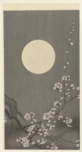 Blomstrende blomme blomstrer ved fuldmåne af Ohara Koson