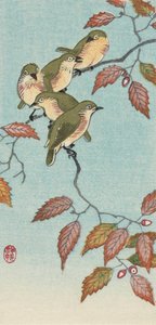 Fem små fugle på en kvist af den japanske kunstner Ohara Koson af Ohara Koson