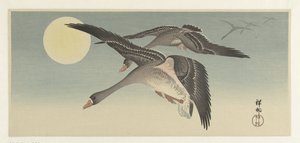 Gæs ved fuldmåne af Ohara Koson