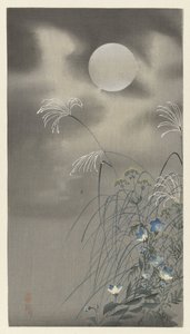 Græsser og blomster ved fuldmåne af Ohara Koson