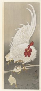 Hane og tre kyllinger af Ohara Koson