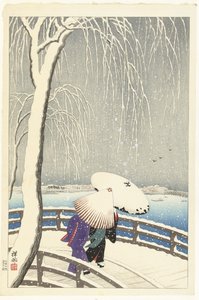 I sneen på Yanagibashi af Ohara Koson