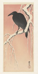 Krage på snedækket gren. af Ohara Koson
