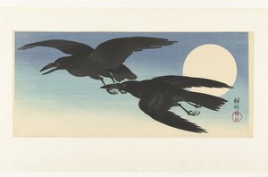 Krager ved fuldmåne af Ohara Koson