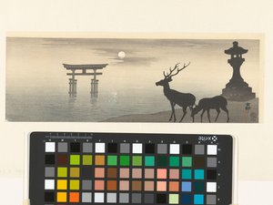 Landskab med torii og hjorte af Ohara Koson