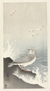 Måge på sten af Ohara Koson