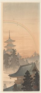 Pagode og regnbue af Ohara Koson
