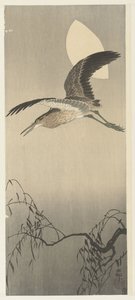 Hejre og måne af Ohara Koson