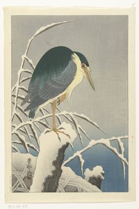 Hejre i sne af Ohara Koson