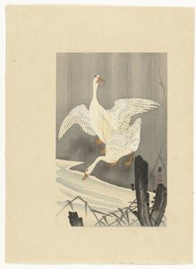 To gæs ved en flod af Ohara Koson