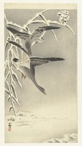 To blisgæs i et snelandskab af Ohara Koson