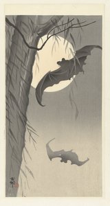 To flagermus ved fuldmåne af Ohara Koson