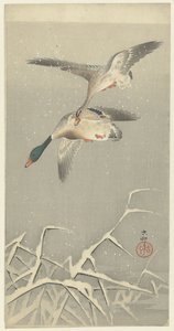 To vildænder på flugt af Ohara Koson