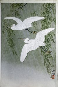 To hejrer flyver frit, 1907 (farvetræsnit) af Ohara Koson