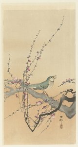 Sangfugl og blommeblomst. af Ohara Koson