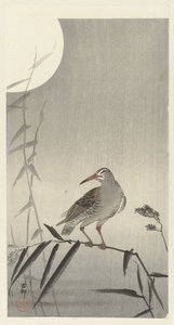 Sort rytter på bambusgren af Ohara Koson