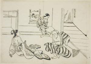Børnepasser og skaldet Tengu fra Kurama-bjerget (Kaburo Kurama Tengu), nr. 7 fra en serie på 12 tryk, der skildrer parodier på skuespil af Okumura Masanobu