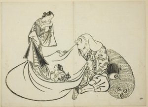 Daikoku afslører indholdet af Hoteis taske, nr. 2 fra serien med 12 tryk af Okumura Masanobu