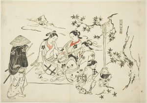 Heating Sake with Maple Leaves (Kanzake momijigari), nr. 9 fra en serie på 12 tryk, der viser parodier på skuespil af Okumura Masanobu
