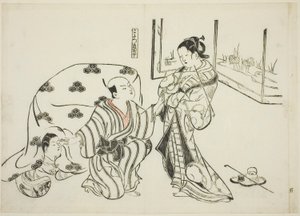 Kotatsu Dojoji, nej. 5 fra en serie på 12 tryk, der skildrer parodier på skuespil af Okumura Masanobu